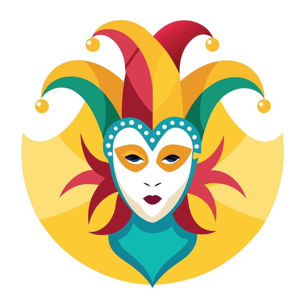 A colorful carnival mask with a red and yellow color scheme vector