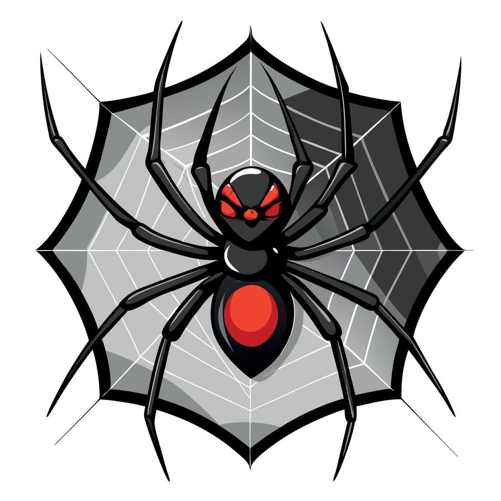 A cartoon spider with red eyes on a web vector