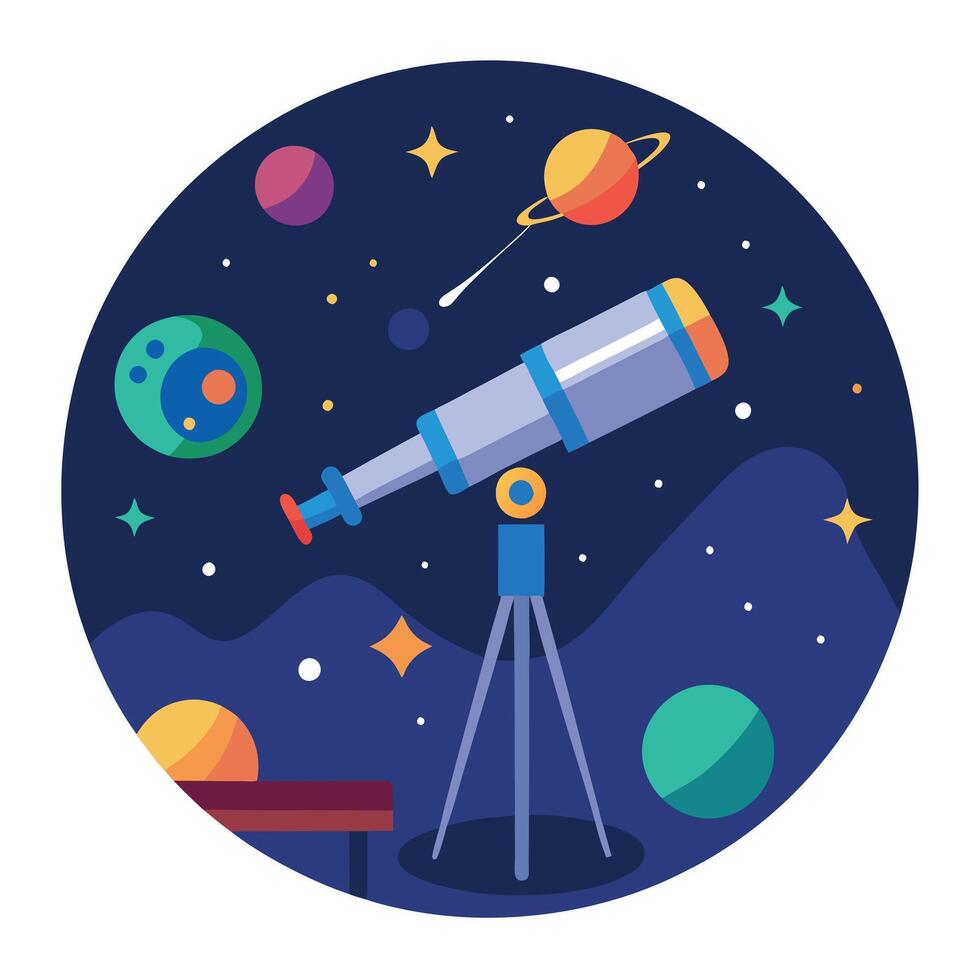 View into the starry sky at night with a telescope created with technology vector