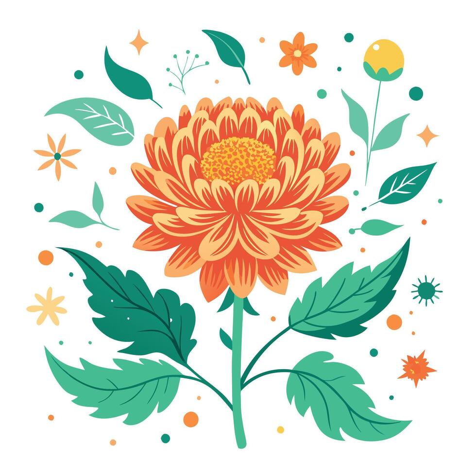 An orange flower with leaves and flowers vector