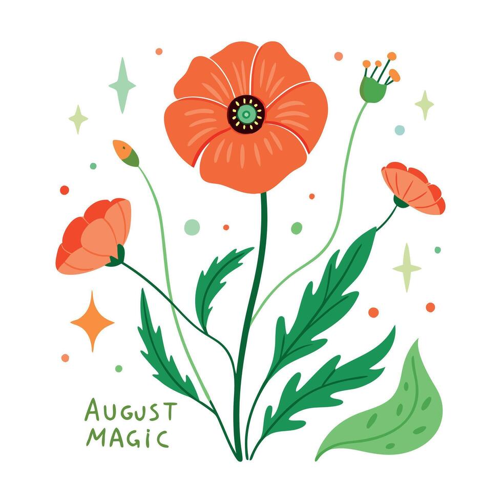 An orange flower with the words august magic vector