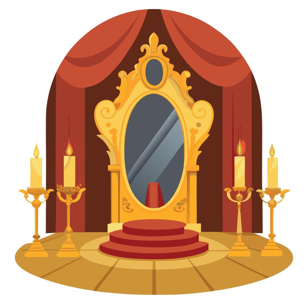 Vintage opulence with candlelit ambiance in grand room with golden baroque mirrors vector