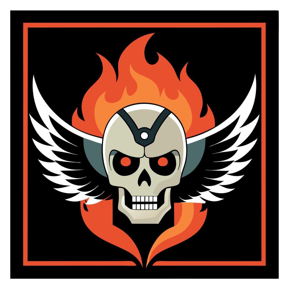 A skull with wings and flames on a black background vector