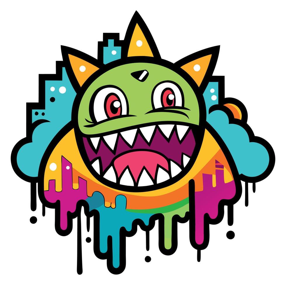 Wall graffiti street art doodle. grunge graffiti colorful monster vector