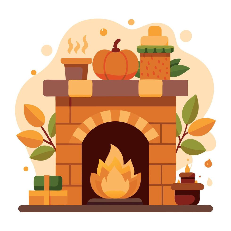 Warm Fireplace with Cozy Thanksgiving Decor vector