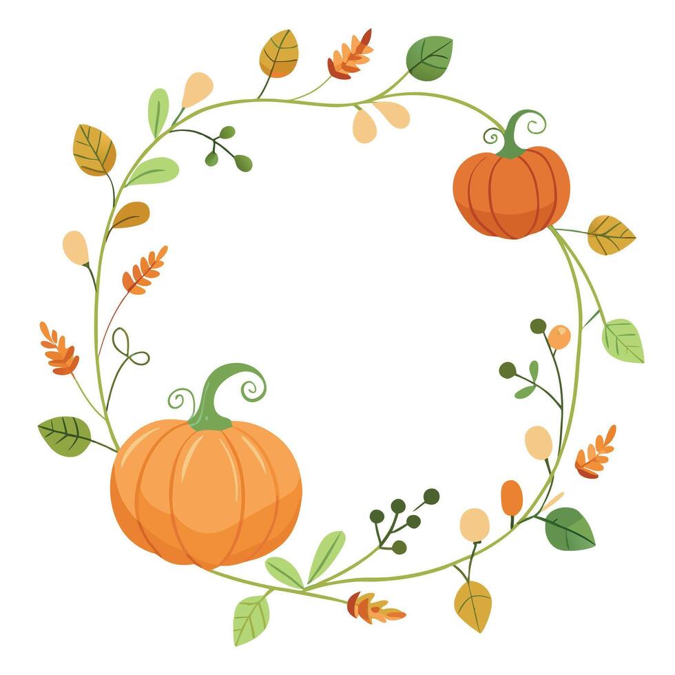 Pumpkins and leaves in a wreath vector
