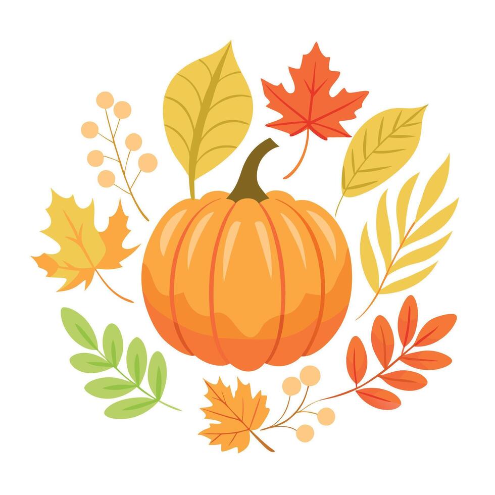 Pumpkin and leaves illustration vector