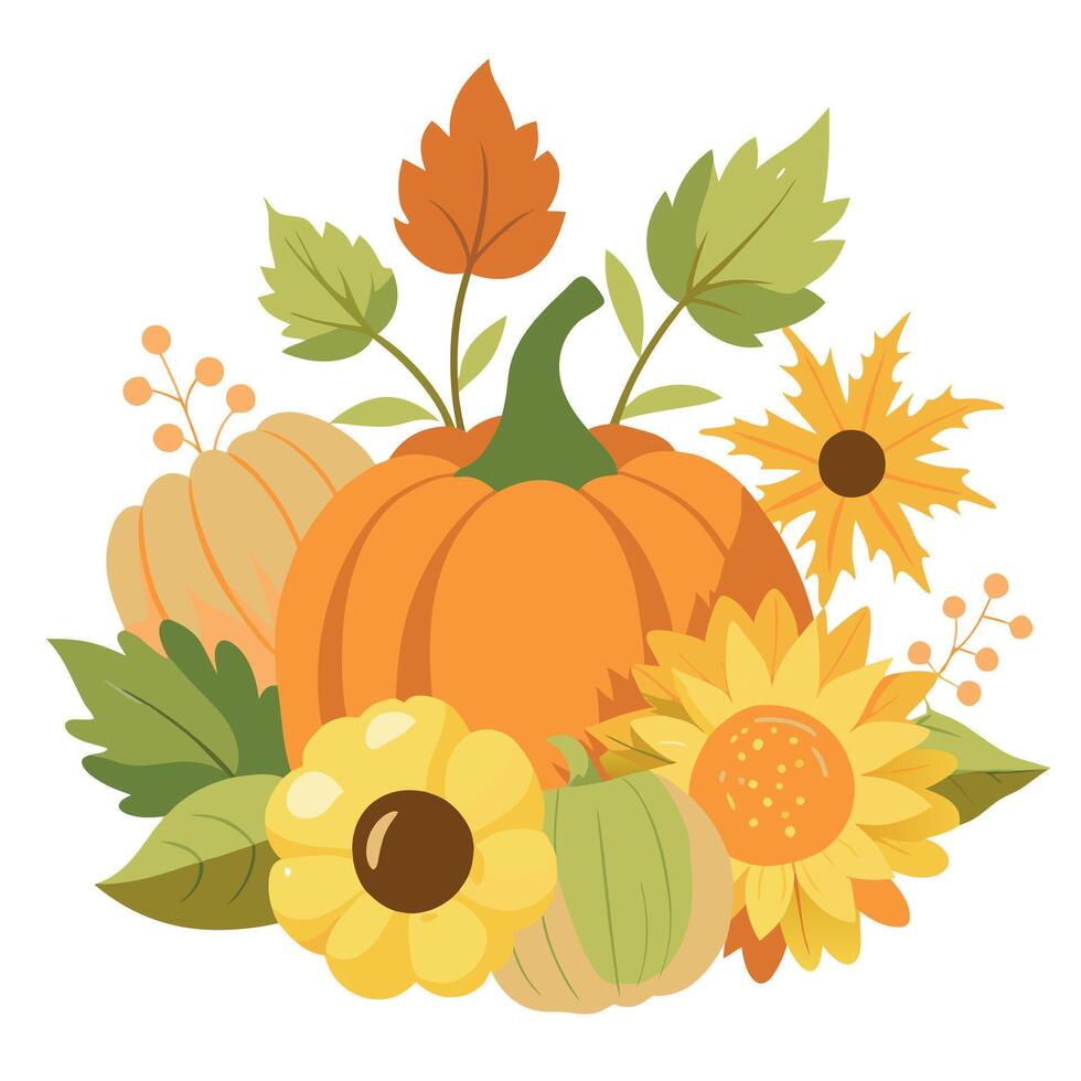 Pumpkin and sunflower clipart vector