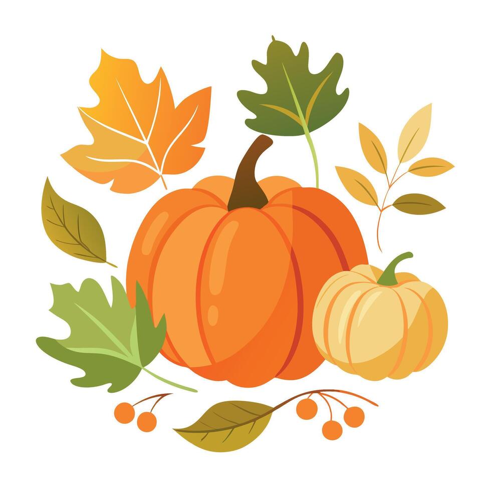 Watercolor Fall Decor Clip art pumpkins and leaves on white background vector