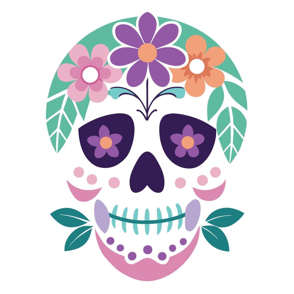 Watercolor Floral skull for Halloween and day of the dead design vector