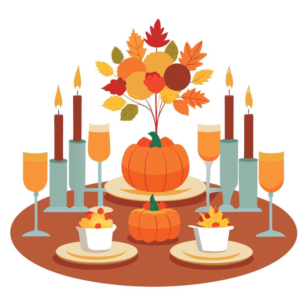 Thanksgiving table with pumpkin and candles vector