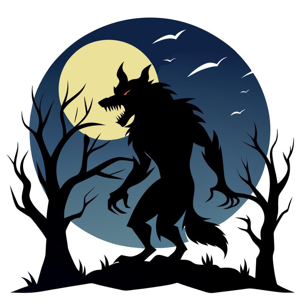 Werewolf in the forest at night illustration vector
