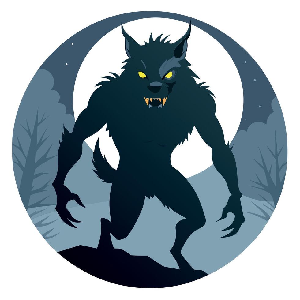 Werewolf in the night forest illustration vector