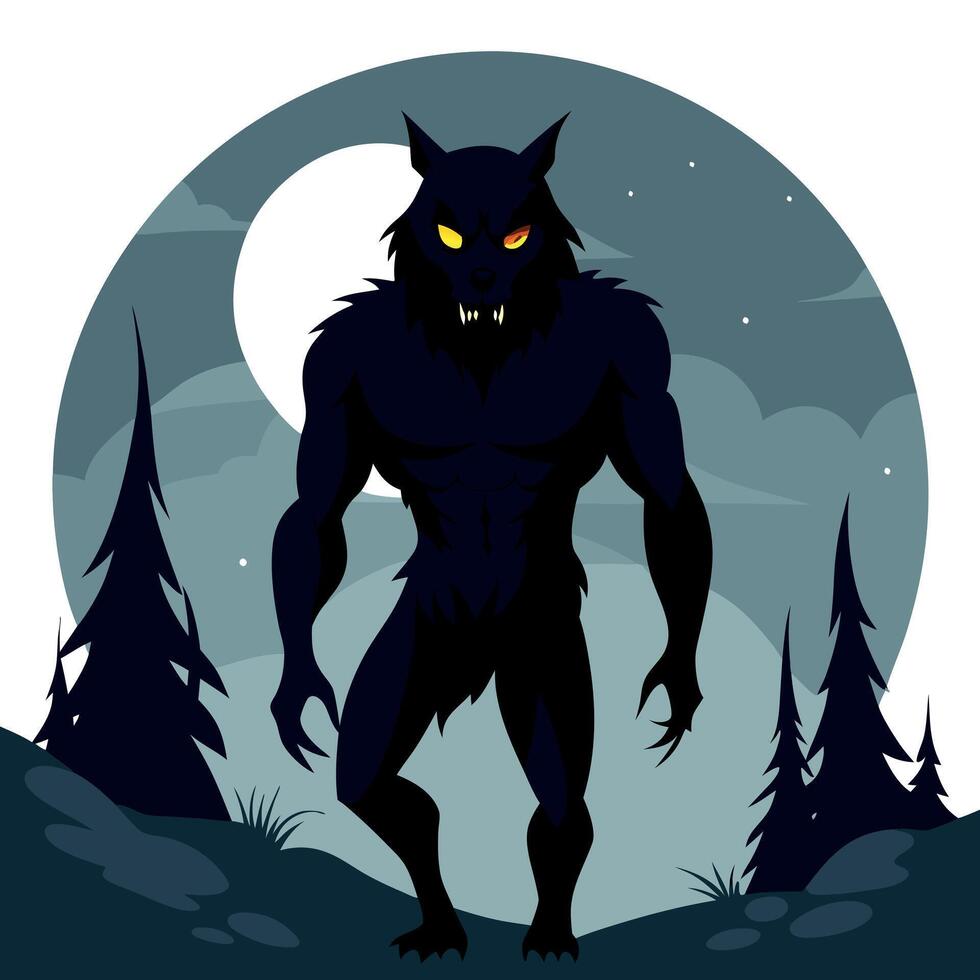 A werewolf standing in the woods at night vector