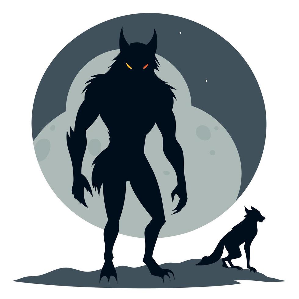 Werewolf and wolf silhouette on white background vector