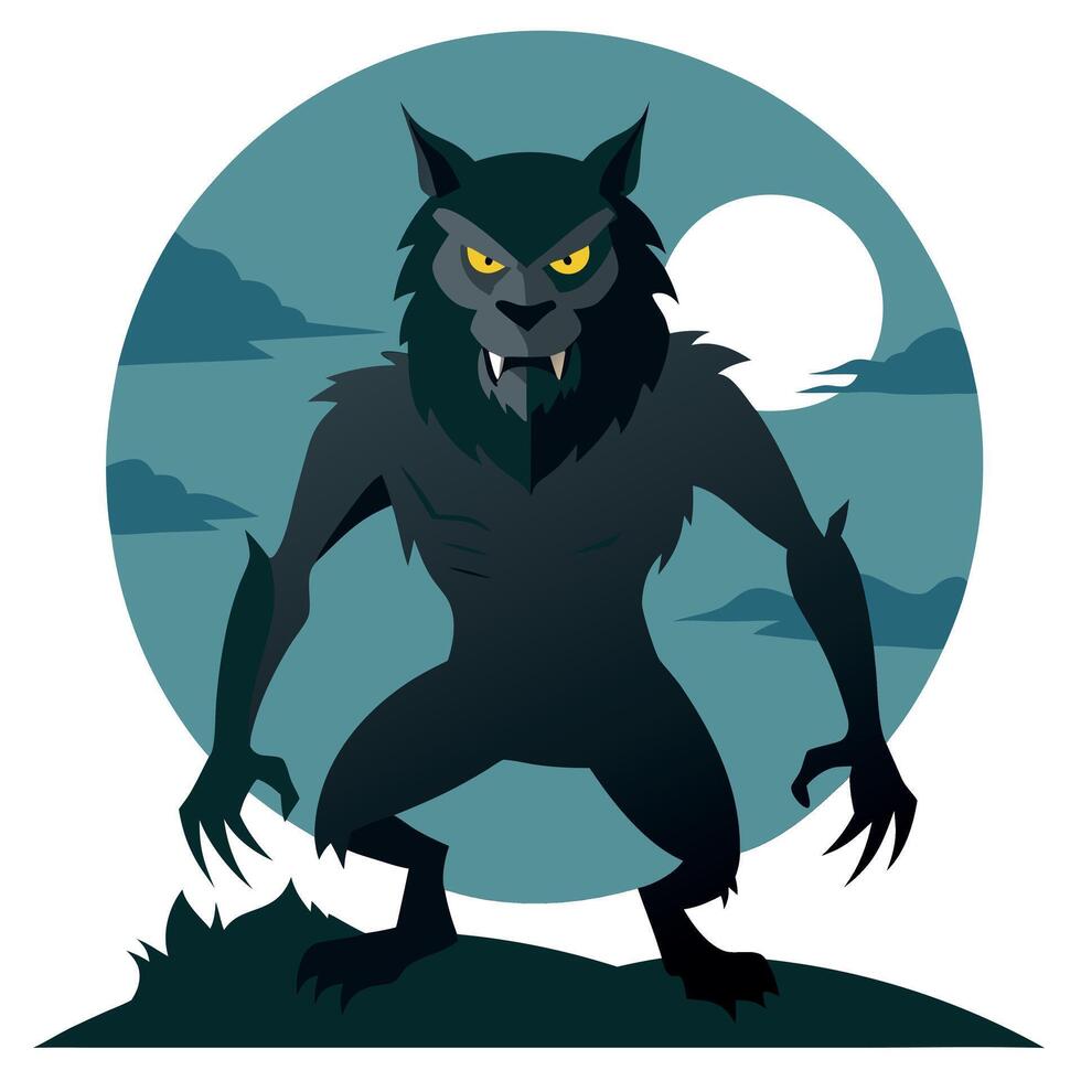 A werewolf standing on a hill with the moon in the background vector