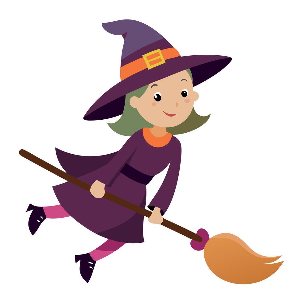 A cartoon witch flying on a broom vector