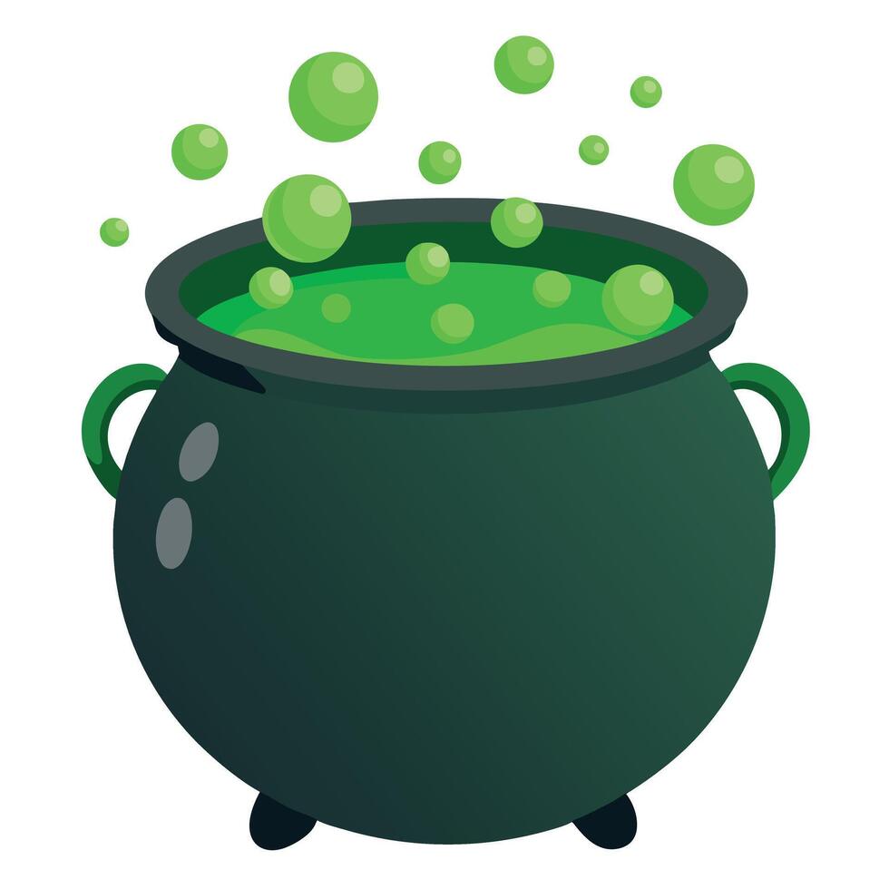 Witch cauldron full of green bubble isolated on transparent background vector