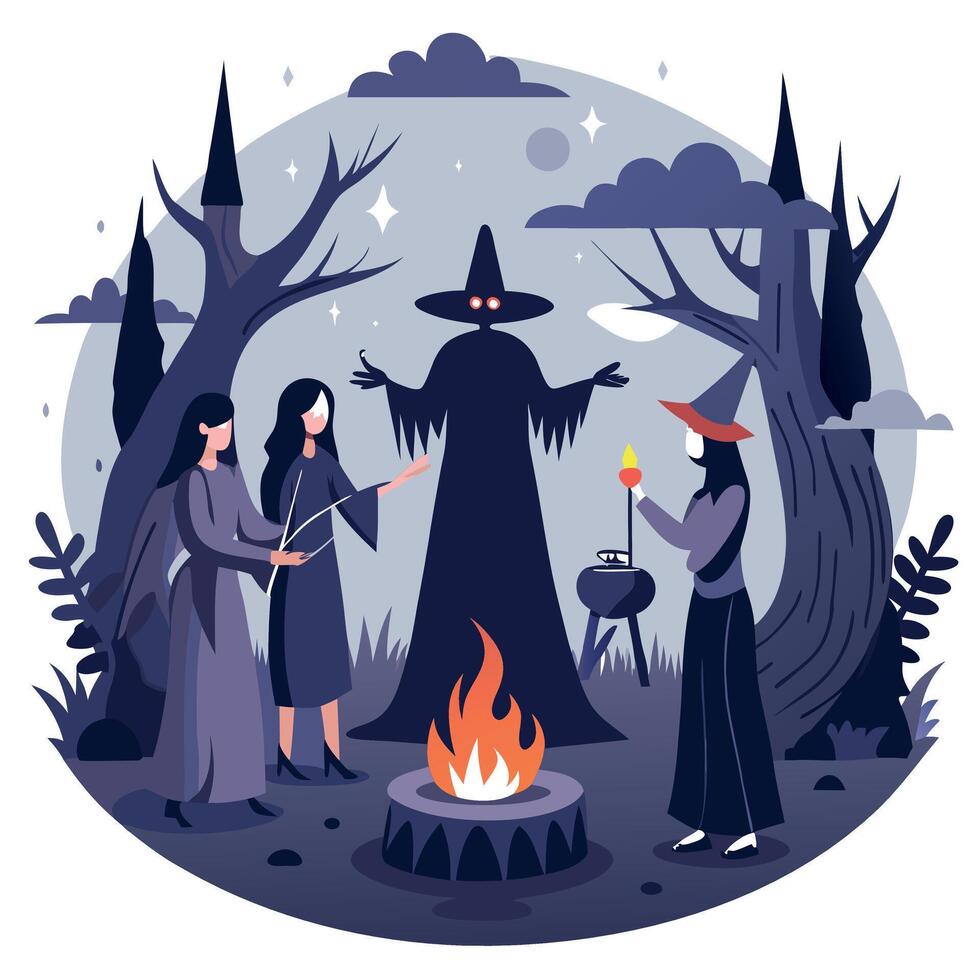 Halloween witches and wizards in the forest vector