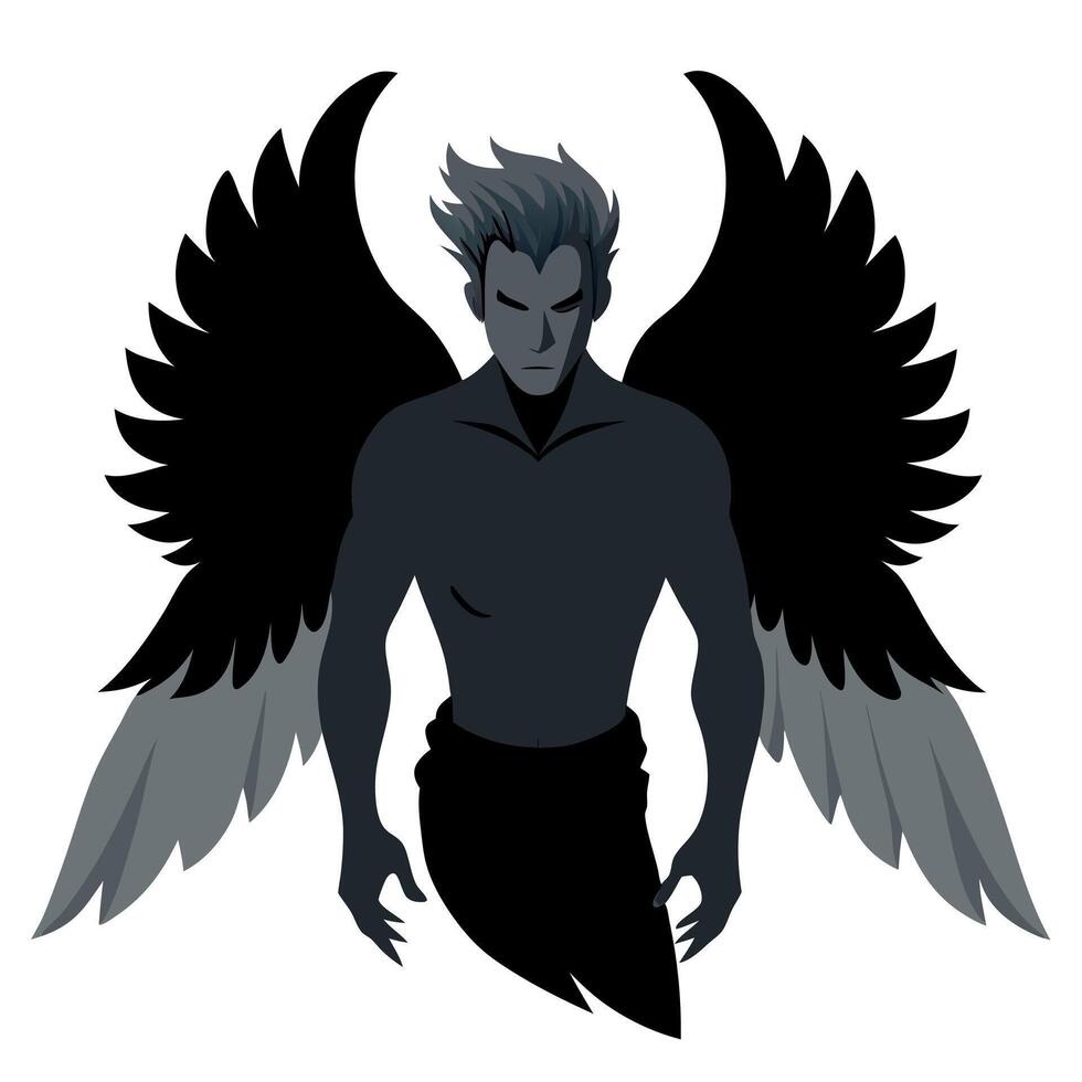 A black and white silhouette of a man with wings vector