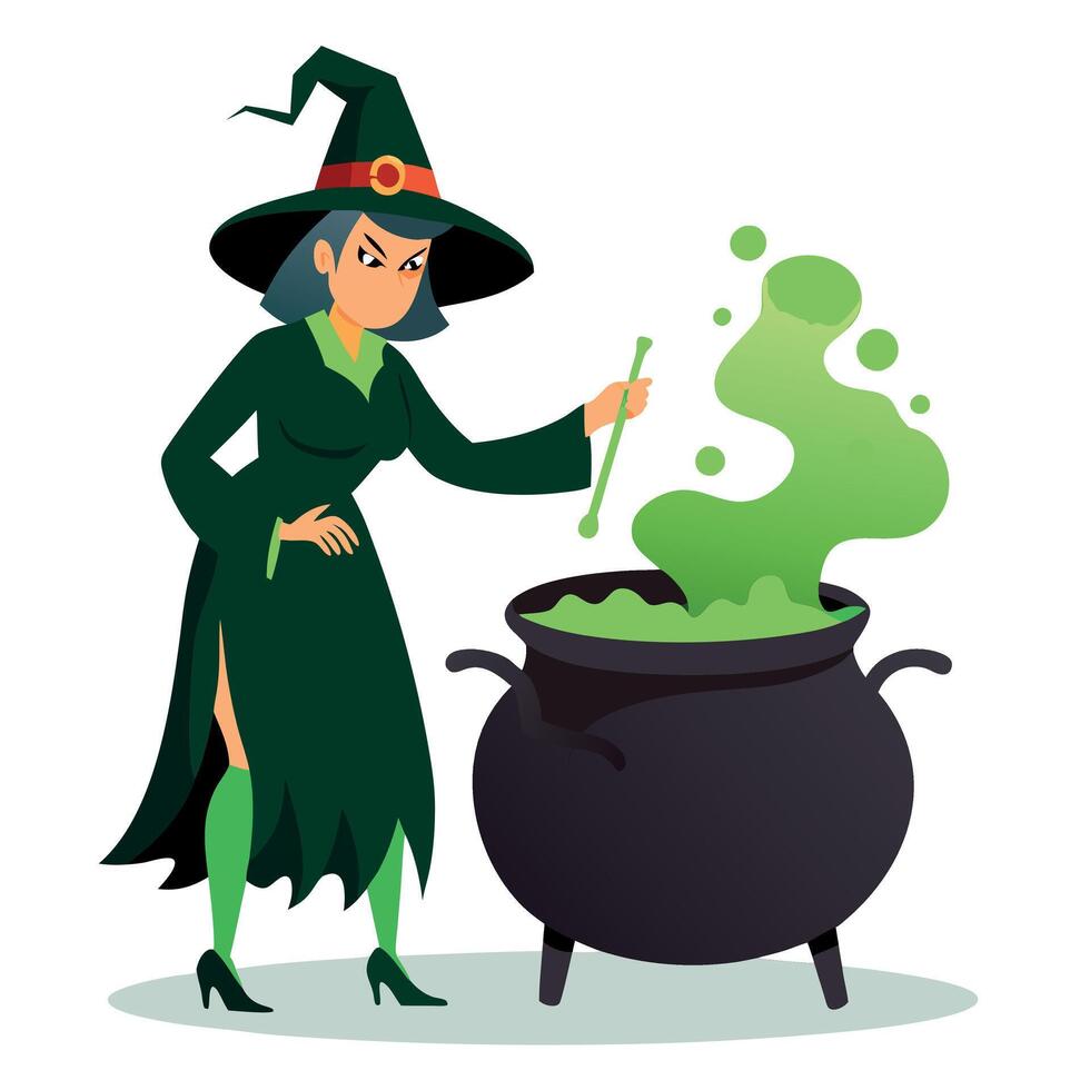 Witches dancing around fire in the forest. Ritual dance vector