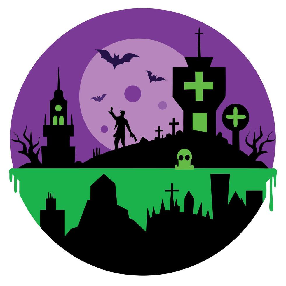 Halloween night background with spooky graveyard and batman vector