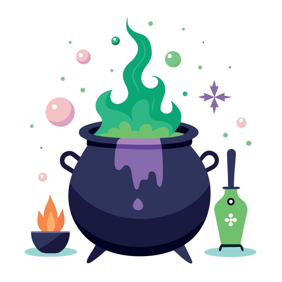 A cauldron with green liquid and a witch's hat vector