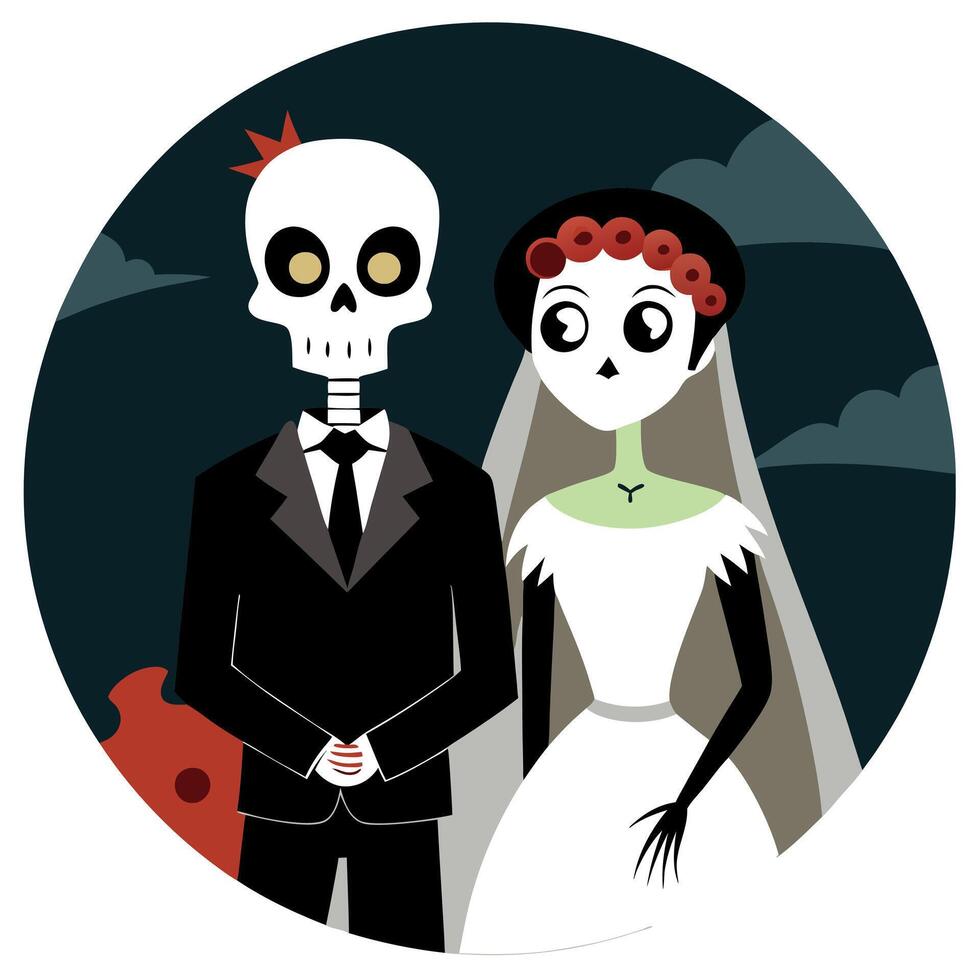 Zombie Skeleton Wedding. Halloween concept. Background with selective focus and copy space vector