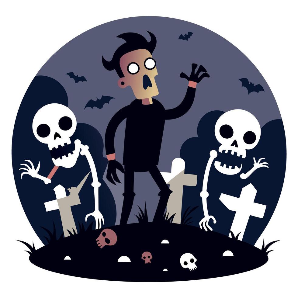 A cartoon man with a skeleton and a zombie vector