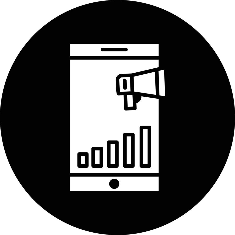 A black and white icon of a smartphone with a bar chart vector