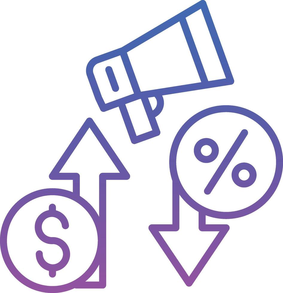 A dollar sign and a megaphone with arrows pointing up vector