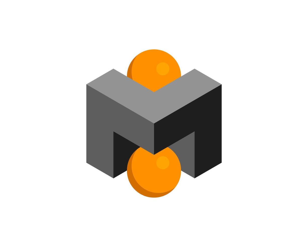 Cube logo, geometric design. Box logotype company, trendy tech emblem in pixel style. vector
