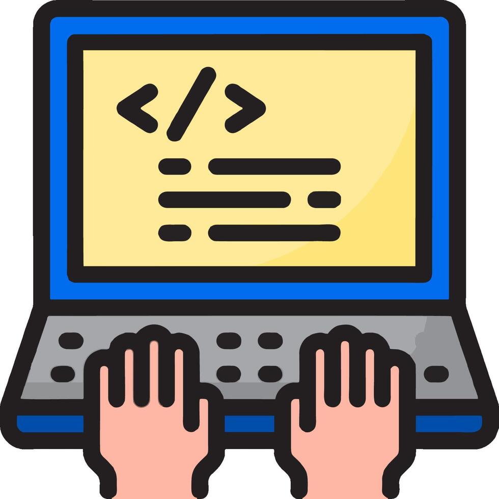 Hands typing on a laptop with code on it vector