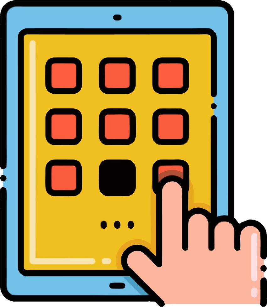A hand pressing a button on a tablet computer vector