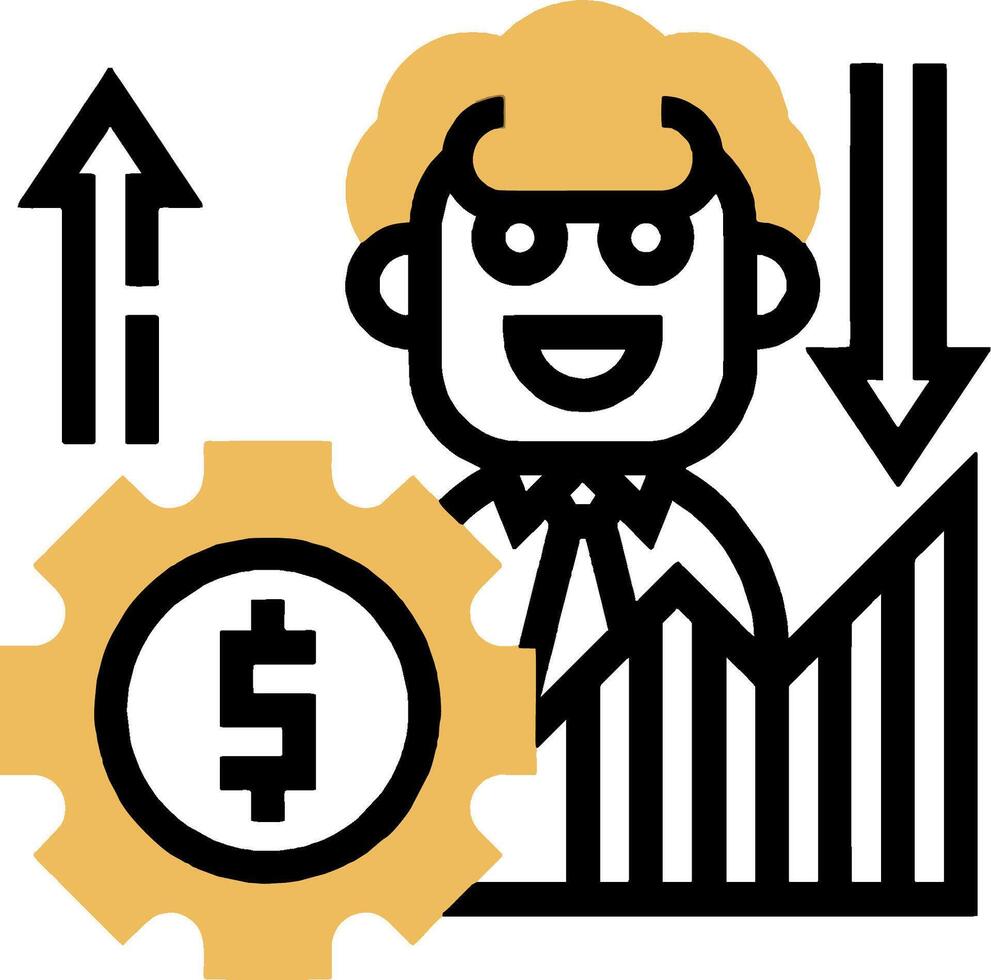 A man with a dollar sign and a gear vector