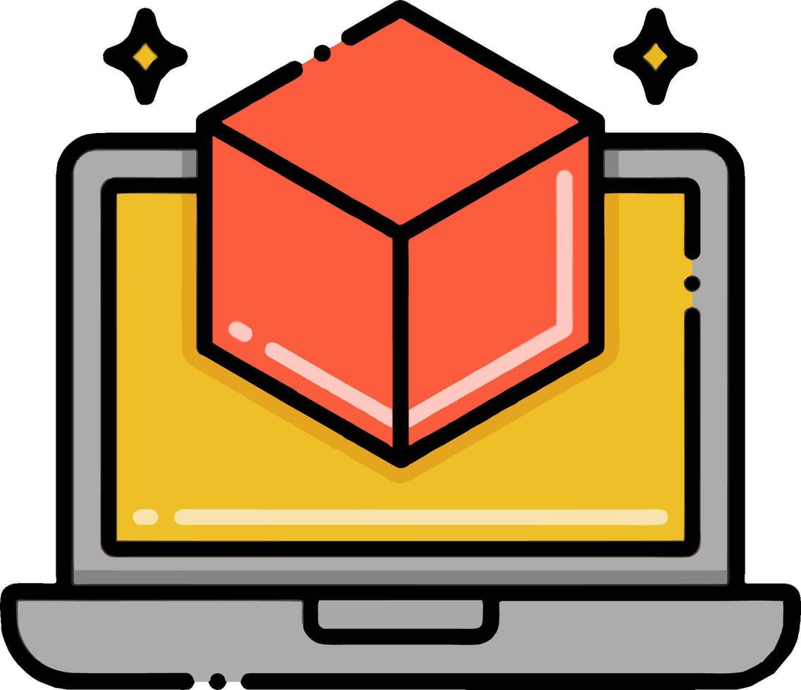 A laptop with a cube on it vector