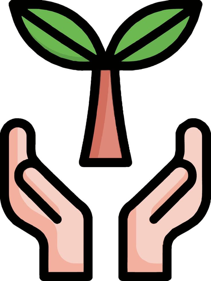 Hands holding a plant with a green leaf vector