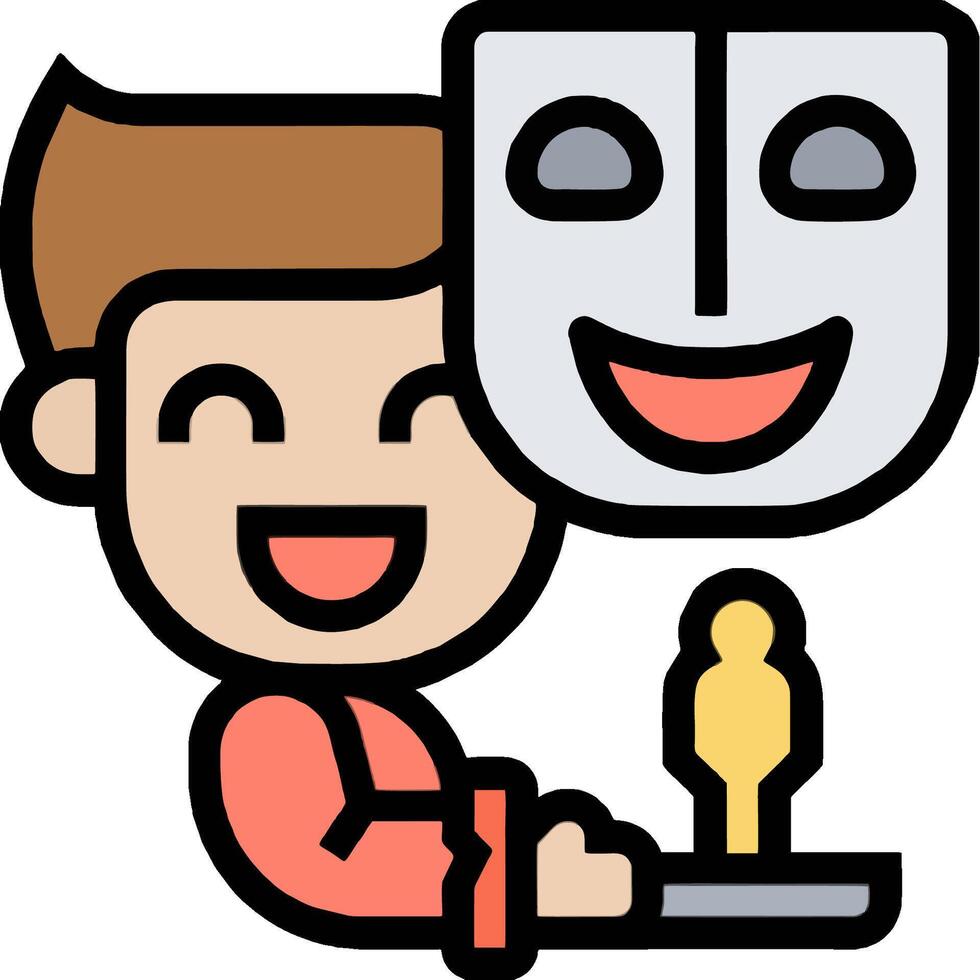 A cartoon man holding a mask and a trophy vector