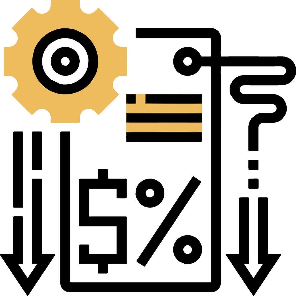 A graphic of a calculator with a dollar sign and a gear vector