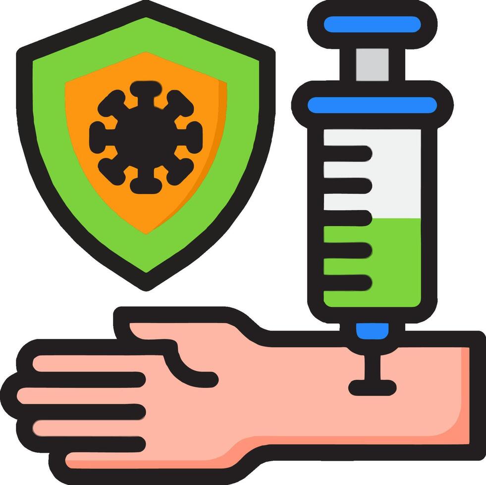 A hand holding a syringe and a shield with a virus vector