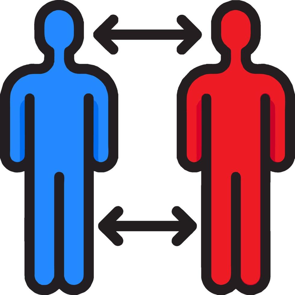 Two people are facing each other with arrows pointing to the left and right vector