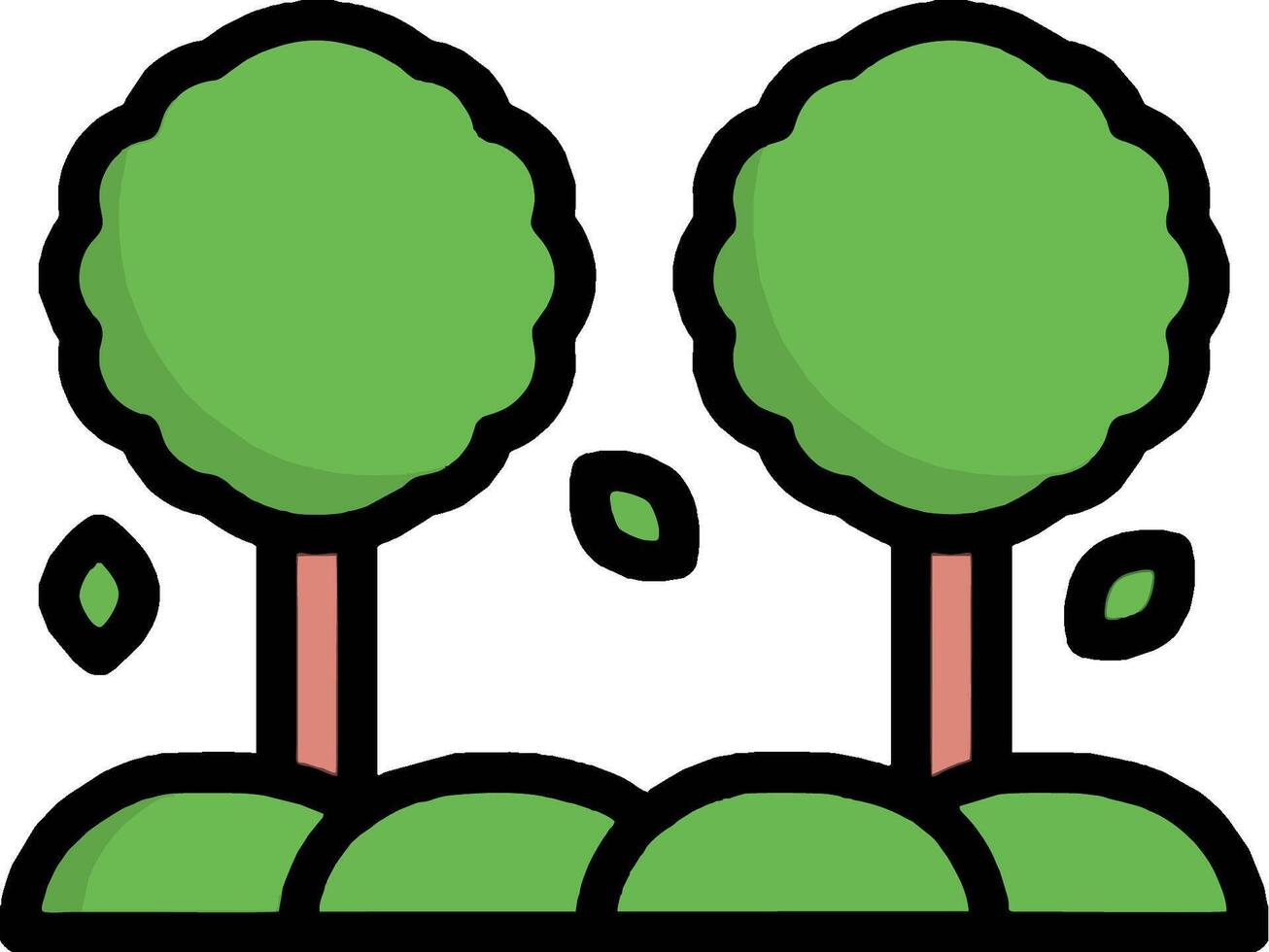 Two trees with leaves on them in a flat line vector