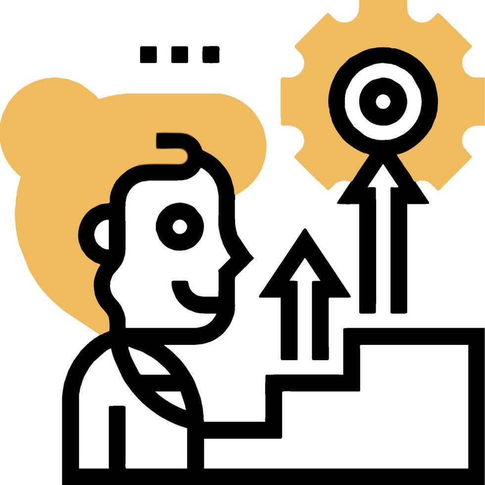 A man is standing on a ladder with a gear and arrow pointing up vector