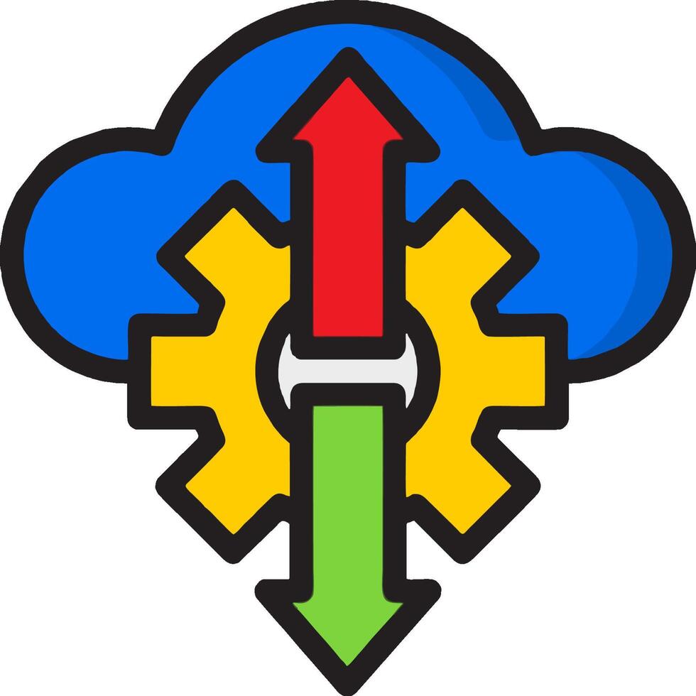 A cloud with a red arrow pointing to the right vector