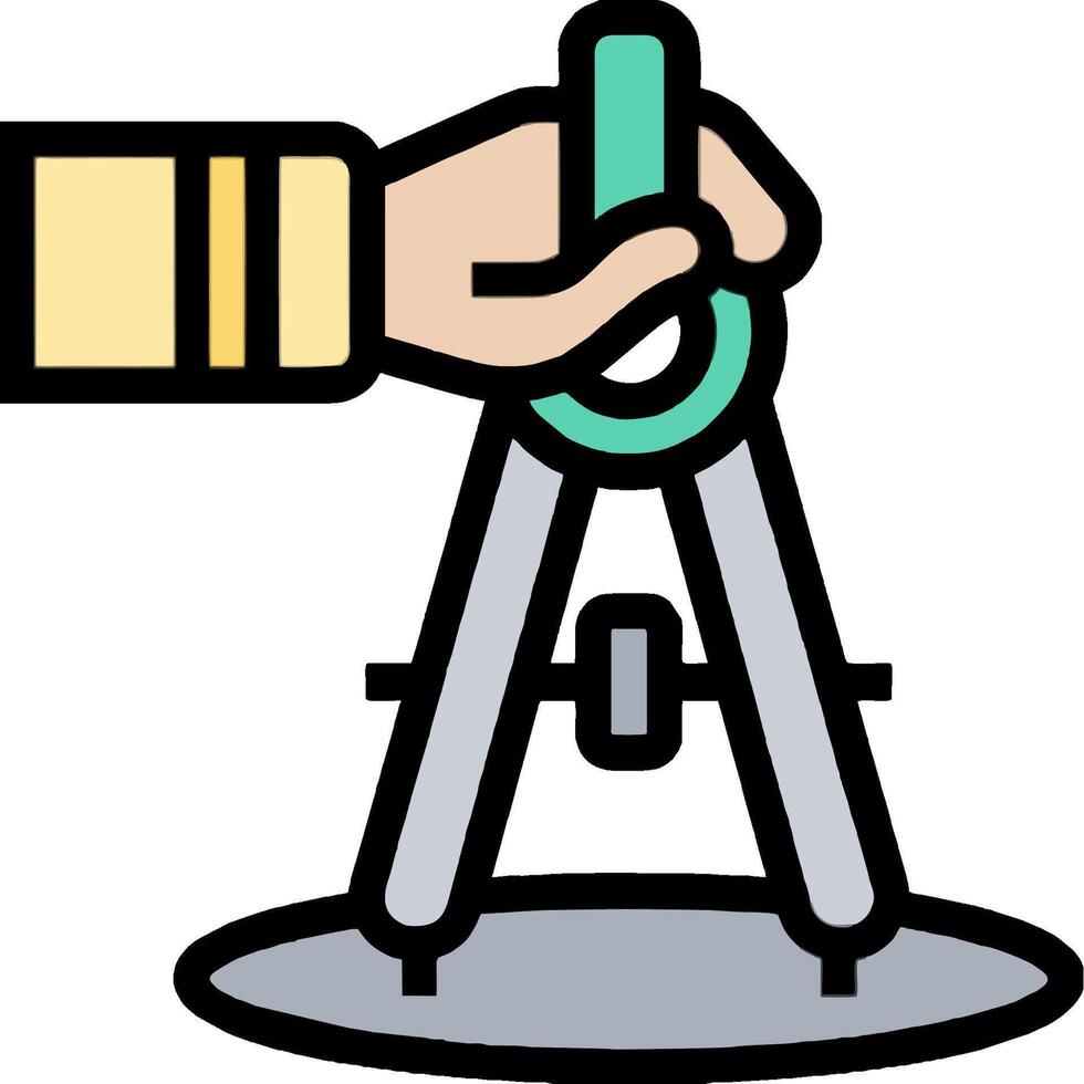 A hand holding a compass on a tripod vector
