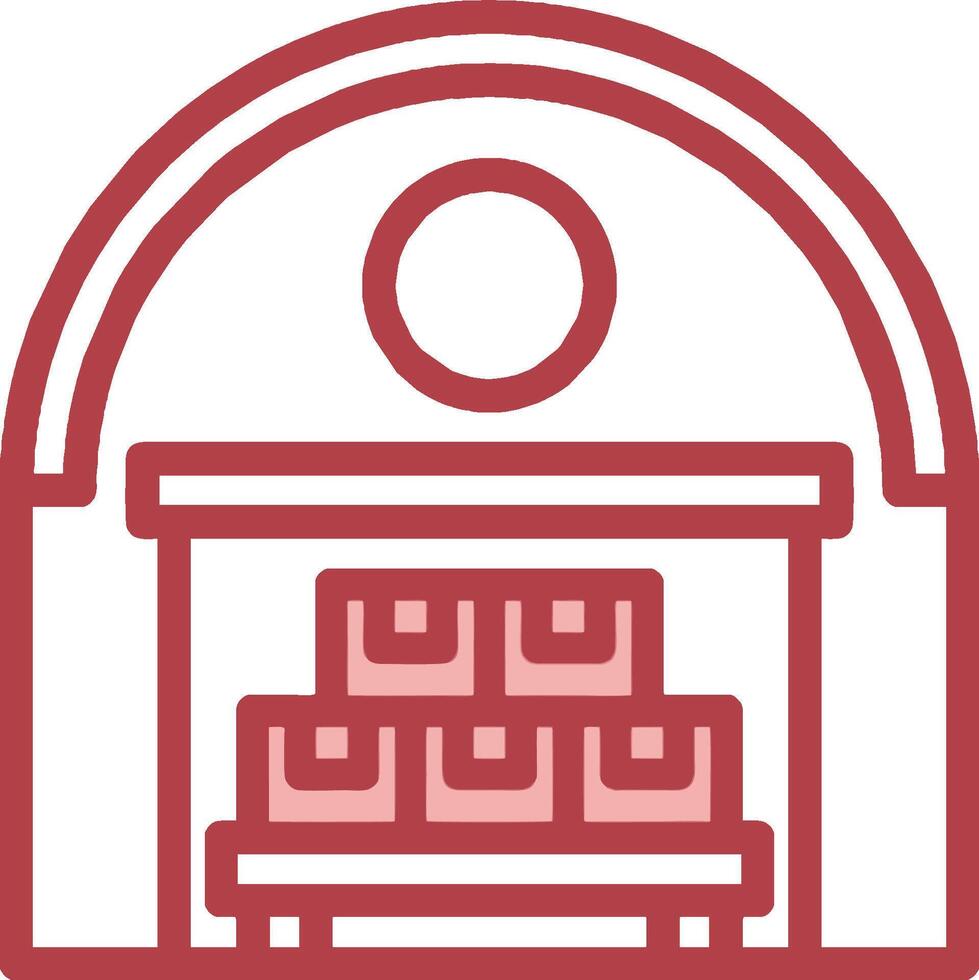 A red and white icon of a building with a door vector