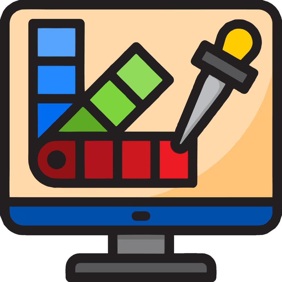 A computer monitor with a pencil and a piece of paper vector