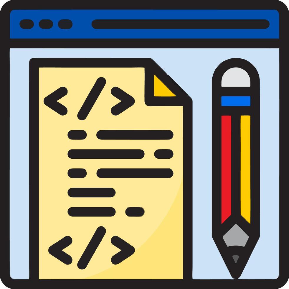 A pencil and paper icon with a computer screen vector