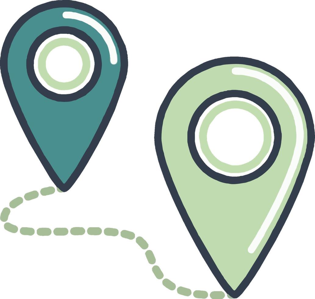 A map pointer with a green dot and a blue dot vector