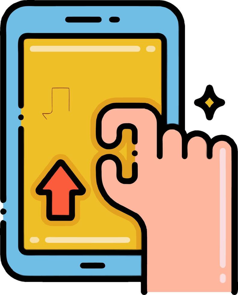 A hand holding a tablet with an arrow pointing up vector